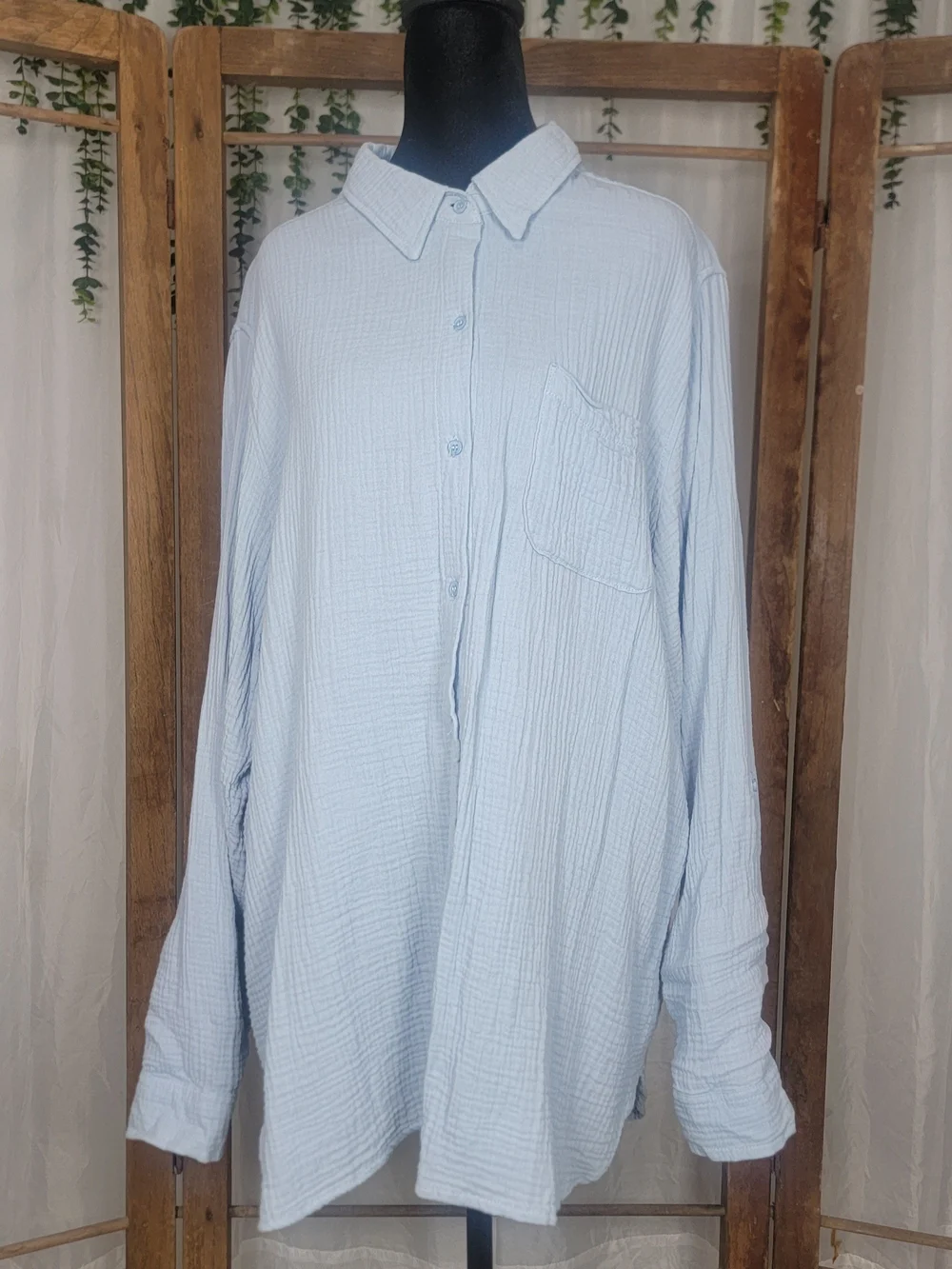 Anne Klein Light Blue Double Gauze Cotton Button Front Shirt XXL - Picture 4 of 8